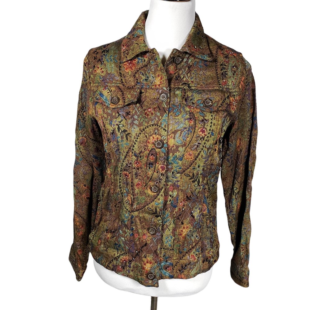 Coldwater Creek Women's size X-Small Tapestry Beaded Button Down Jacket